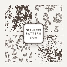 Set of vector seamless patterns with leaves flying in the N3