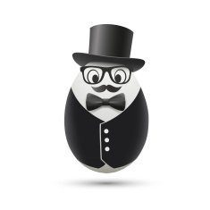 White egg in a tuxedo and hat