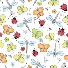 vector seamless pattern with butterfly dragonfly ladybirds and flowers