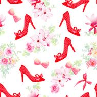 Female fashion shoes with flower bouquets seamless vector pattern