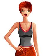 Beautiful lady vector illustration sexy slim red-haired girl