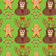 Sketch monkey with reindeer antlers