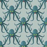 Octopus seamless pattern Vector background green kraken Retro