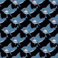 Shark seamless pattern Many angry ferocious marine animals Ve