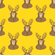 Sketch monkey with reindeer antlers N2