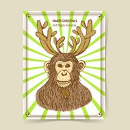 Sketch monkey with reindeer antlers N3