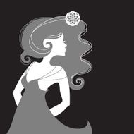 Monochrome single woman girl sideview with long hair in a