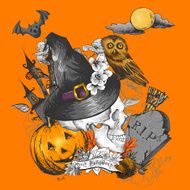 Vintage Hand-drawn Halloween Invitation Card with Skull