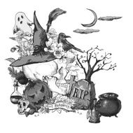 Black and White Halloween Invitation Card with Skull N2