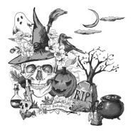 Vintage Halloween Invitation Card with Skull