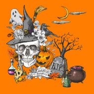 Vintage Halloween Invitation Card with Skull N2