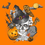 Vintage Halloween Invitation Card with Skull N3