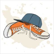 Vector illustration with sneakers and baseball cap N2