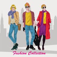 Fashion girl and boy in sketch-style N2