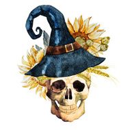 Watercolor halloween skull