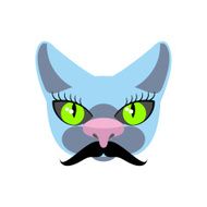 Blue Cat with big mustache Pet hipsters Vector icon logo