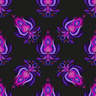 Pink hand drawn oriental seamless pattern on black background