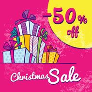 Bright Christmas sale banner with boxes of gifts