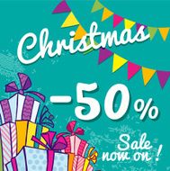 Bright Christmas sale banner with boxes of gifts N2