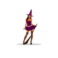 Beautiful cute girl in witch halloween costume hold the broom