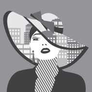 Vector double exposure illustration Woman with city in her hat N2