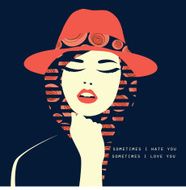 Vector double exposure illustration Woman with red hat