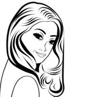 cute retro woman with long hair in comics style