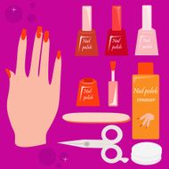 Woman hand and nail care set
