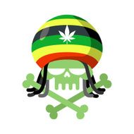 Rasta skull with dreadlocks and Cap Green head skeleton