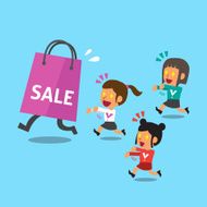 Cartoon women and big shopping bag