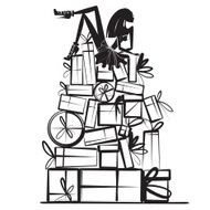 Woman on the top of a gifts pile
