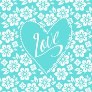 Postcard with turquoise heart on white floral pattern Wedding card