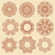 Set of mandala henna pattern vector design