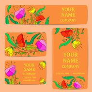 Business cards with colorful flowers Card or invitation Vintage decorative elements