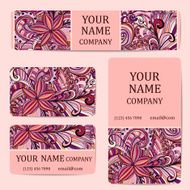 Business cards with colorful flowers Card or invitation Vintage decorative elements N4