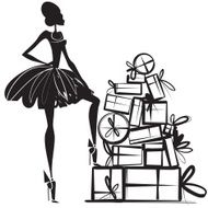 Woman in front of a pile wrapped boxes