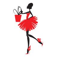 Woman in a red dress holding gift