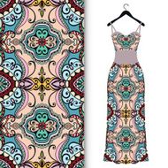 Seamless floral geometric pattern women's dress on a hanger