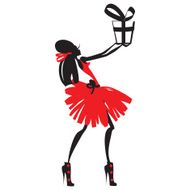 Woman in a red dress holding gift N2