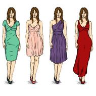 Vector Set of Sketch Female Fashion Models Dress N2