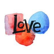 Love card hand lettering on the painted watercolor blobs