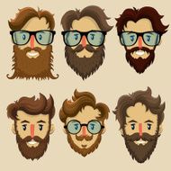 Hipster characters subculture retro hairstyle bearded faces