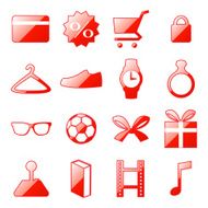 Shopping Icons Set Crystal Red