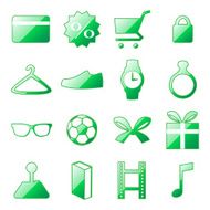 Shopping Icons Set Crystal Green