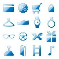 Shopping Icons Set Crystal Blue