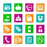 Set of Universal Shopping Icons on Square Colored Buttons N2