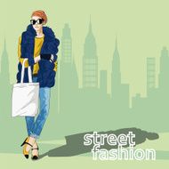 Fashion girl in sketch-style N39