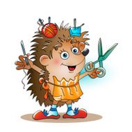 Little tailor hedgehog with a needle and thread