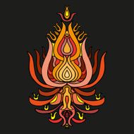 Color hand-drawn indian floral ornament in orange on black back