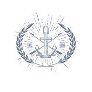 Vintage Hipster Logo Crossed Arrows with Anchor Vector